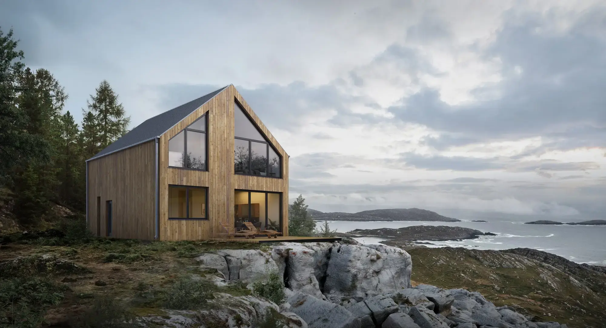 Wizualizacja domu 95 m² od frontu w górach