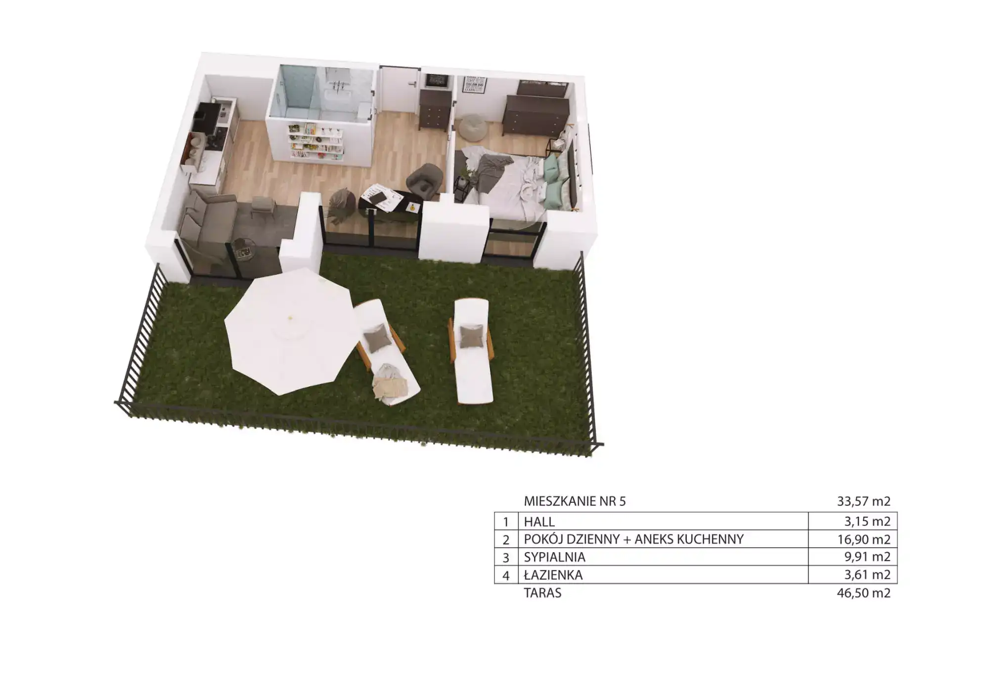 Rzut 3d czwartego wariantu parteru domu jednorodzinnego Mikolajki